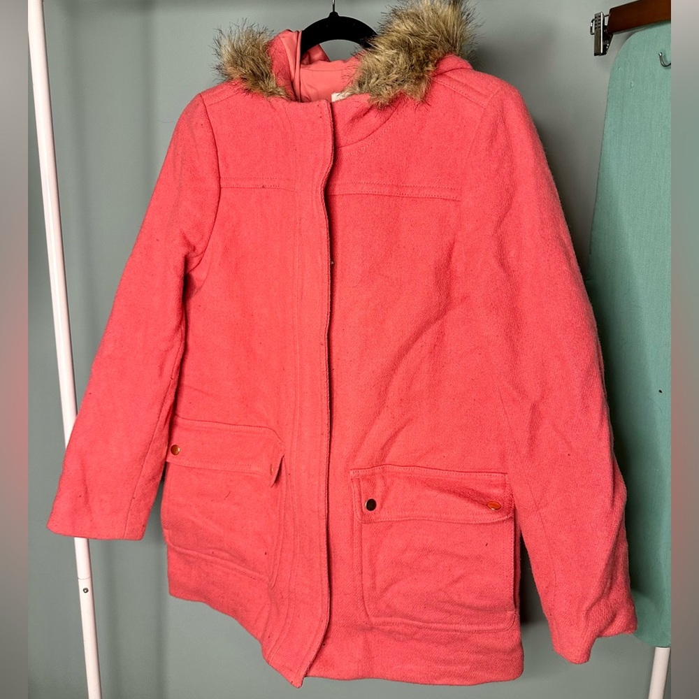 J. Crew Chateau Parka in Italian Stadium-Cloth Wool – Pink – Size 8